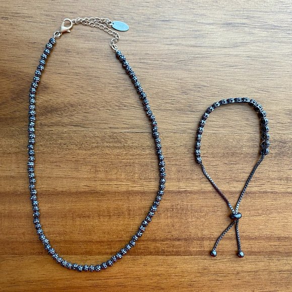 New Express Matching Black Studded Choker Necklace & Black Studded Bracelet - Picture 1 of 6
